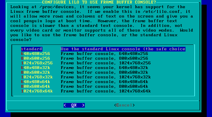Frame Buffer Console Selection
