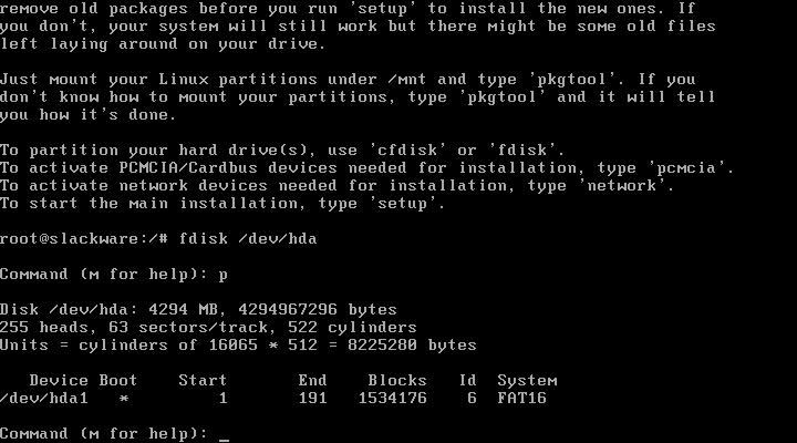 Listing the existing partitions