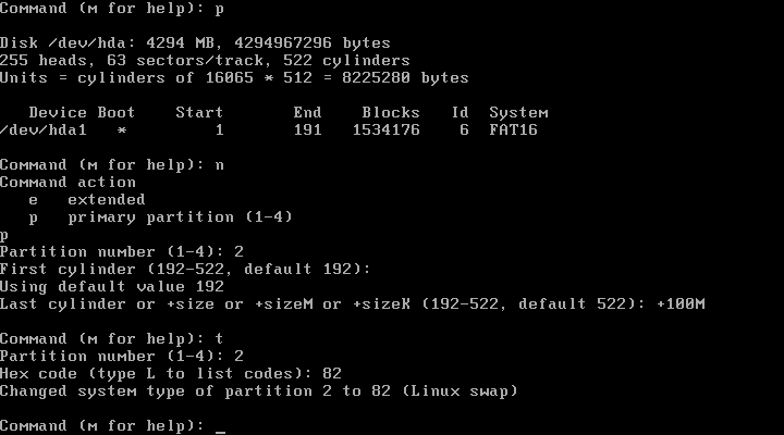 Creating The Linux Swap Partition