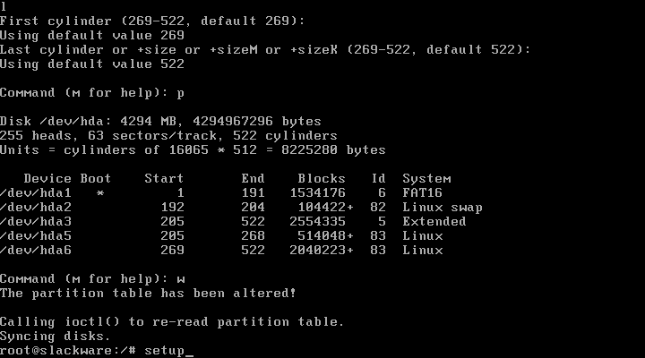 Saving The Partitions And Starting Setup